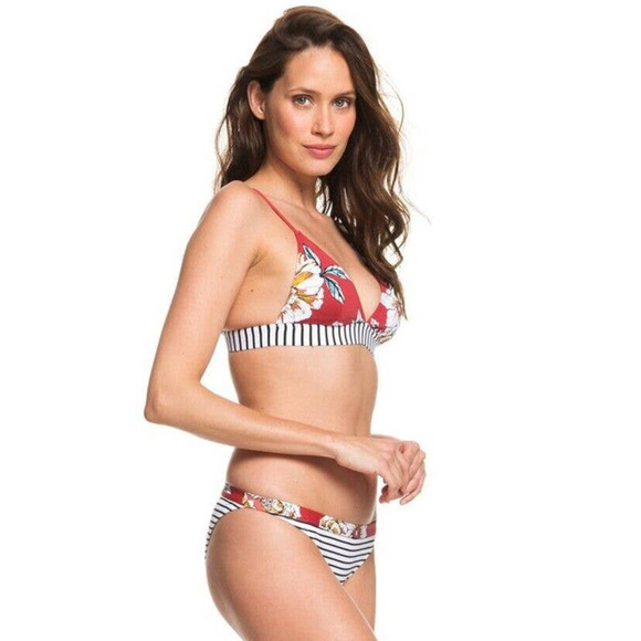 Roxy Soft Sunny You Fixed Tri Striped Bikini Set Women’s Small